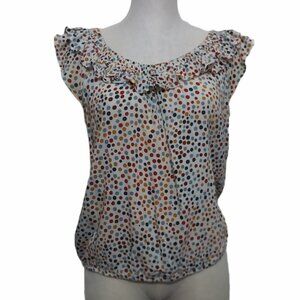 Zara Boho Ruffle Top Colorful Polka Dot Print Womens Medium